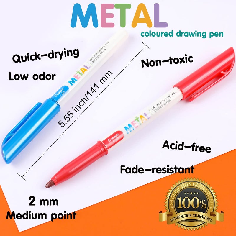 Sunshilor Metallic Markers Medium Point Metallic Marker Pens for Black Paper, Rock Painting, Easter Egg, Halloween Pumpkin, Card Making, Signature, Craft, Set of 12 - Image 3